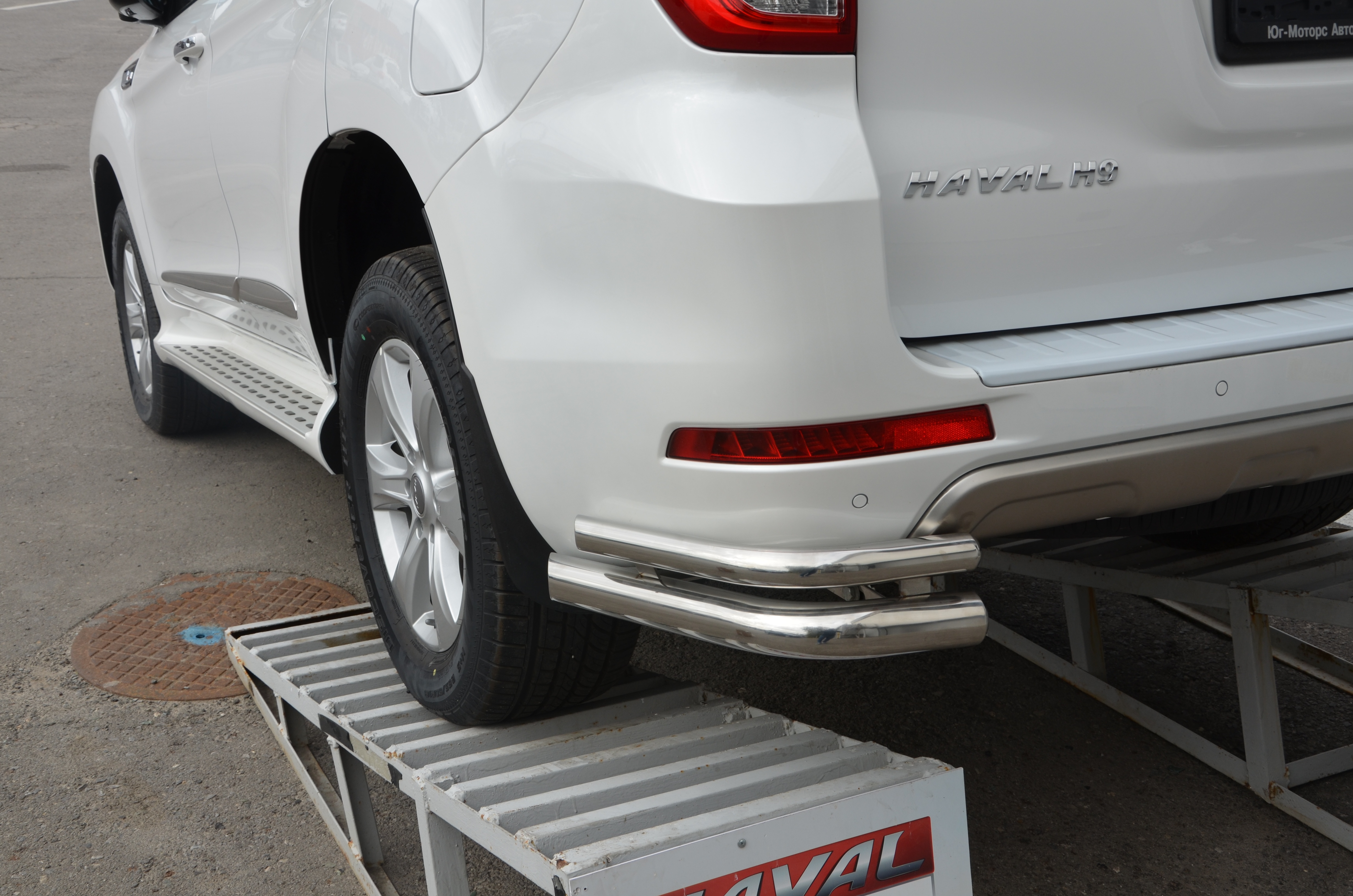 Защита заднего бампера угловая двойная d60/42 мм для Haval H9 I Рестайлинг