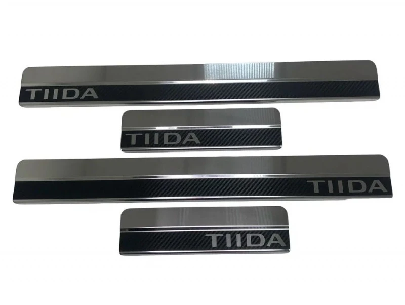 Накладки на пороги нержавеющая сталь под карбон 4шт. для Nissan Tiida II  INOX INOX.NIS.TIIDC13.2014.CARBON