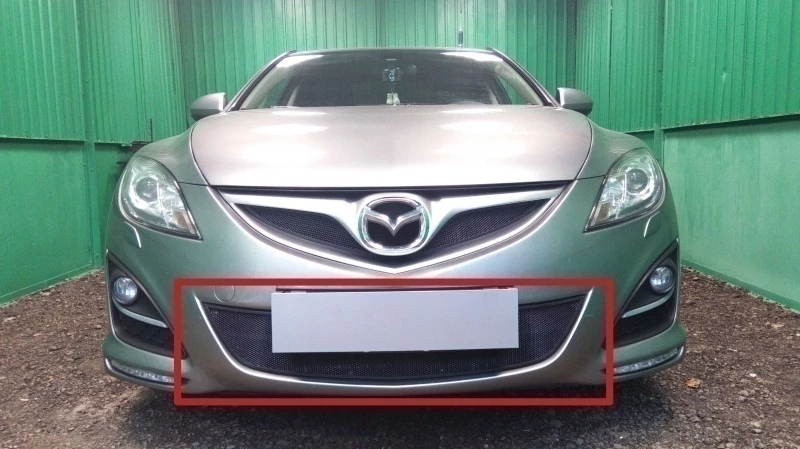 Защитная сетка радиатора низ для Mazda 6 II (GH) Рестайлинг Черный Стрелка 11 MAZ6.10.bot.black