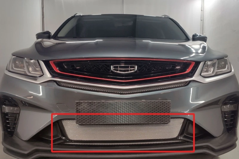 Защитная сетка радиатора низ 2 части для Geely Coolray I Хром Стрелка 11 GCOOL19.bot.chrome