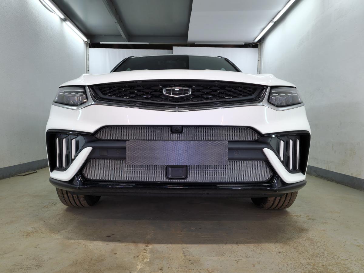 Защитная сетка радиатора низ, с датчиками для Geely Tugella I Рест