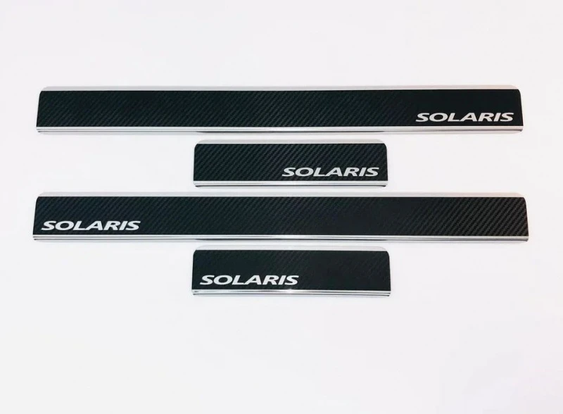 Накладки на пороги нержавеющая сталь под карбон 4шт. для Hyundai Solaris II  INOX INOX.HYUN.SOLHCR.2017.CARBON