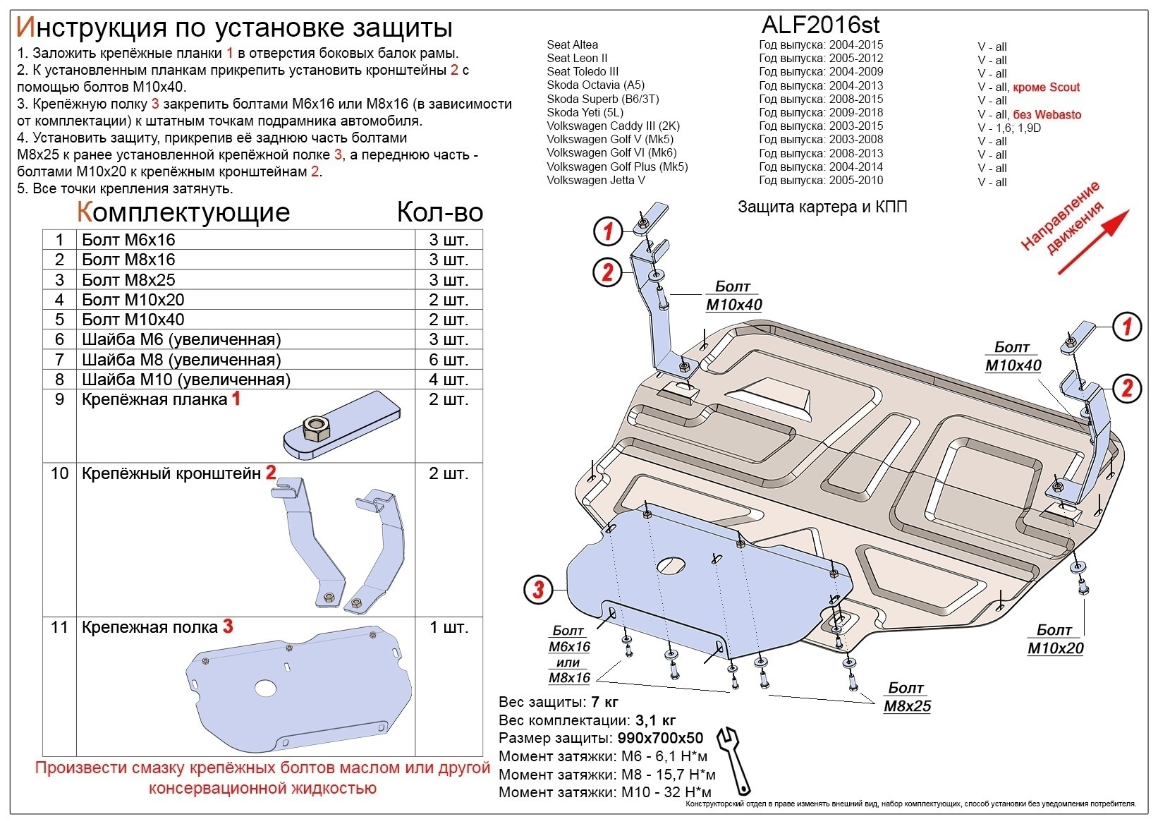 Защита картера и КПП для Volkswagen Golf VI