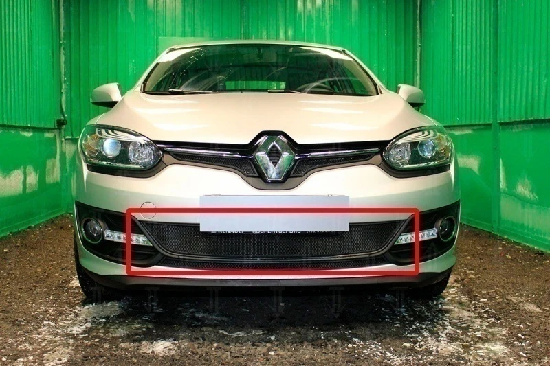 Защитная сетка радиатора низ 2 части для Renault Megane III Рестайлинг 2 Черный Стрелка 11 RMEG13.bot.black