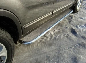 Пороги с площадкой (нерж. лист) 42,4 мм для Kia Sorento II Рестайлинг Серый ТСС KIASOR12-15