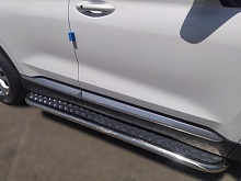 Пороги с накладным листом d53 мм для Hyundai Santa Fe IV Рестайлинг