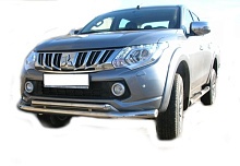 Защита переднего бампера двойная d76/60 мм для Mitsubishi L200 V