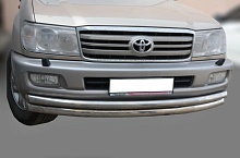 Защита переднего бампера двойная d76/60 мм для Toyota Land Cruiser 100 Series Рестайлинг 1