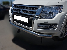 Защита переднего бампера d76 мм для Mitsubishi Pajero IV Рестайлинг 2