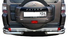 Защита заднего бампера двойная угловая d76/42 мм для Mitsubishi Pajero IV Рестайлинг 2