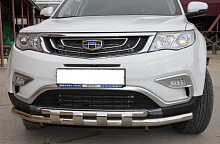 Защита переднего бампера двойная с перемычками d60/42 мм для Geely Atlas I