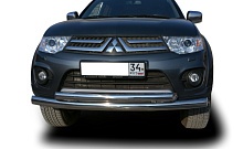 Защита переднего бампера двойная d76/60 мм для Mitsubishi Pajero Sport II