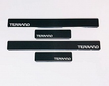 Накладки на пороги нержавеющая сталь под карбон 4шт. для Nissan Terrano III (D10)