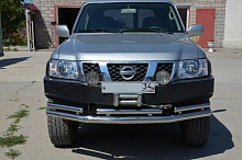 Защита переднего бампера двойная d76/60 мм для Nissan Patrol V (Y61)