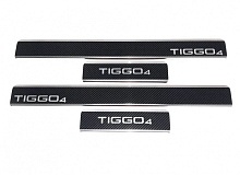 Накладки на пороги нержавеющая сталь под карбон 4шт. для Chery Tiggo 4 I Рестайлинг