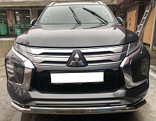 Защита переднего бампера двойная d60/42 мм для Mitsubishi Pajero Sport III Рестайлинг
