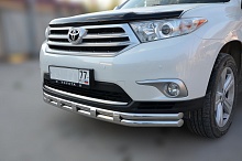 Защита переднего бампера двойная с декором d53/53 мм для Toyota Highlander II (U40) Рестайлинг