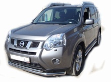 Защита переднего бампера двойная d60/42 мм для Nissan X-Trail II Рестайлинг