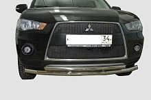 Защита переднего бампера двойная d60/42 мм для Mitsubishi Outlander II Рестайлинг