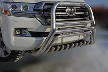 Защита переднего бампера скоба высокая+зубья d76/60/42 мм для Toyota Land Cruiser 200 Series Рестайлинг 2