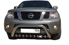 Защита переднего бампера скоба низкая+зубья d76/60/42 мм для Nissan Pathfinder III