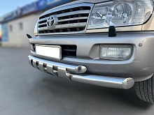 Защита переднего бампера двойная с перемычками d76/60 мм для Toyota Land Cruiser 100 Series Рестайлинг 1