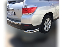 Защита заднего бампера угловая двойная d60/42 мм для Toyota Highlander II (U40) Рестайлинг