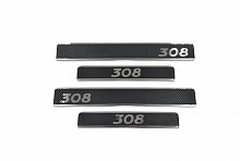 Накладки на пороги нержавеющая сталь под карбон 4шт. для Peugeot 308 I Рестайлинг