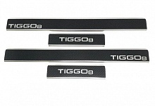 Накладки на пороги нержавеющая сталь под карбон 4шт. для Chery Tiggo 8 I Рестайлинг
