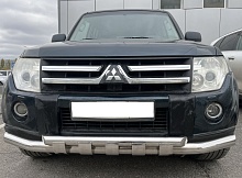 Защита переднего бампера двойная с перемычками d76/60 мм для Mitsubishi Pajero IV Рестайлинг 2