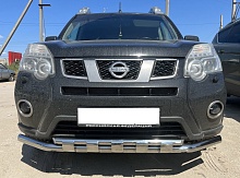 Защита переднего бампера двойная с перемычками d60/42 мм для Nissan X-Trail II Рестайлинг