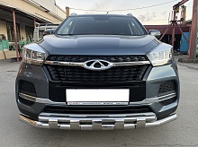 Защита переднего бампера двойная с перемычками d60/42 мм для Chery Tiggo 4 I Рестайлинг