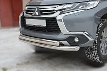 Защита переднего бампера двойная овал d76/75x42 мм для Mitsubishi Pajero Sport III