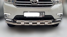 Защита переднего бампера с перемычками d60/60 мм для Toyota Highlander II (U40) Рестайлинг