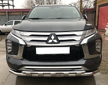 Защита переднего бампера двойная с перемычками d60/42 мм для Mitsubishi Pajero Sport III Рестайлинг