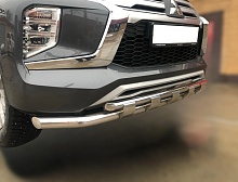Защита переднего бампера двойная с перемычками d60/42 мм для Mitsubishi Pajero Sport III Рестайлинг