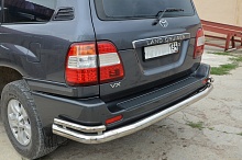 Защита заднего бампера угловая большая двойная d76/42 мм для Toyota Land Cruiser 100 Series