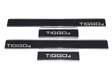 Накладки на пороги нержавеющая сталь под карбон 4шт. для Chery Tiggo 4 I Рестайлинг