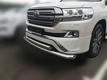 Защита переднего бампера двойная овал d76/75x42 мм для Toyota Land Cruiser 200 Series Рестайлинг 2