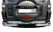 Защита заднего бампера двойная угловая d76/42 мм для Mitsubishi Pajero IV Рестайлинг 1