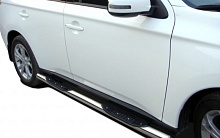 Пороги труба с проступью d76 мм для Mitsubishi Outlander II Рестайлинг