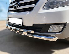 Защита переднего бампера двойная с перемычками d60/42 мм для Hyundai Grand Starex I