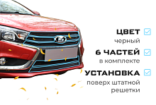 Комплект сеток black верх 4 части и низ 2 части для LADA (ВАЗ) Vesta I