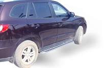 Пороги с накладным листом d53 мм для Hyundai Santa Fe II Рестайлинг