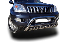 Защита переднего бампера скоба низкая+зубья d76/60/42 мм для Toyota Land Cruiser Prado 120 Series Рестайлинг