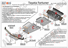 Защита радиатора,картера,редуктора переднего моста, КПП и РК (4 части) для Toyota Fortuner I Рестайлинг 2