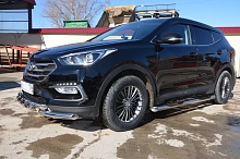 Пороги труба с проступью d76 мм для Hyundai Santa Fe III Рестайлинг