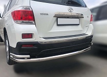 Защита заднего бампера угловая большая двойная d60/42 мм для Toyota Highlander III (U50) Рестайлинг