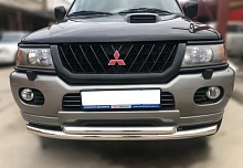 Защита переднего бампера двойная d60/53 мм для Mitsubishi Pajero Sport I