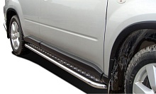 Пороги с накладным листом d53 мм для Nissan Pathfinder III Рестайлинг